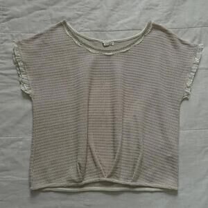 Axes Femme Cream boxy cropped top silver hotfix detailing ruffle sleeve cuffs